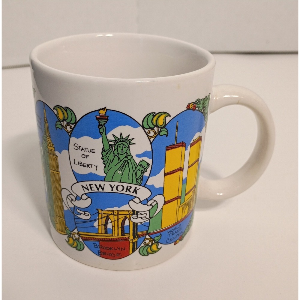 Vintage New York City Souvenir Ceramic Mug Landmarks Colorful Statue Of Liberty